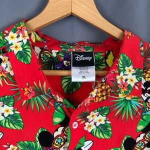 Disney Mickey Mouse Hawaiian Aloha Shirt Men's Red Tropical Vacation